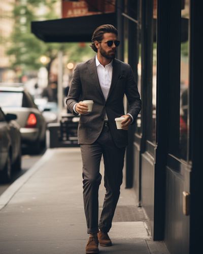 Charcoal Suit with White Polo Shirt